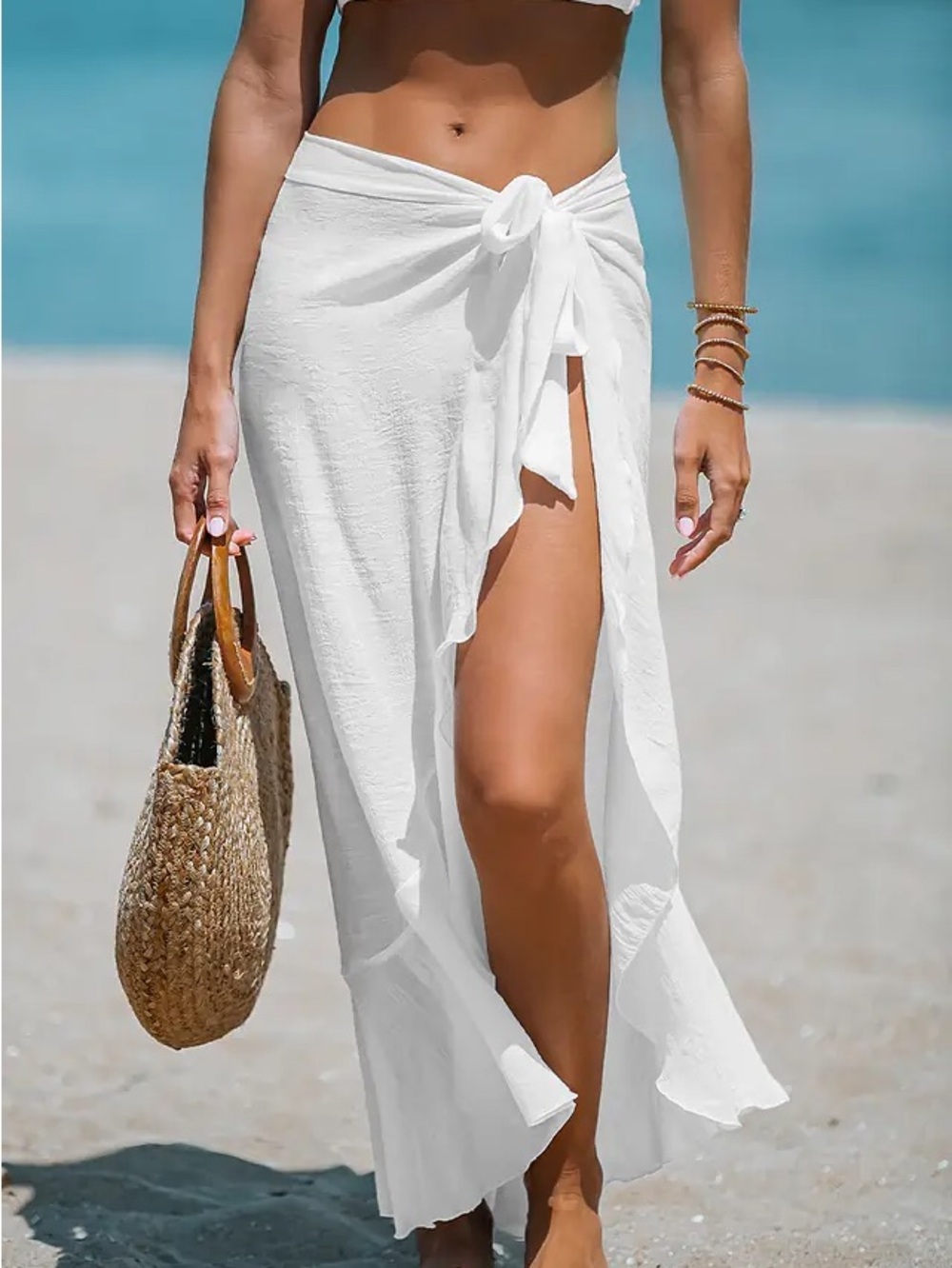 NWT Sheer Ruffled Maxi Cover-Up Sarong
